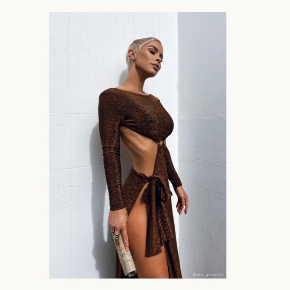 MESHKI BACKLESS MAXI WRAP DRESS